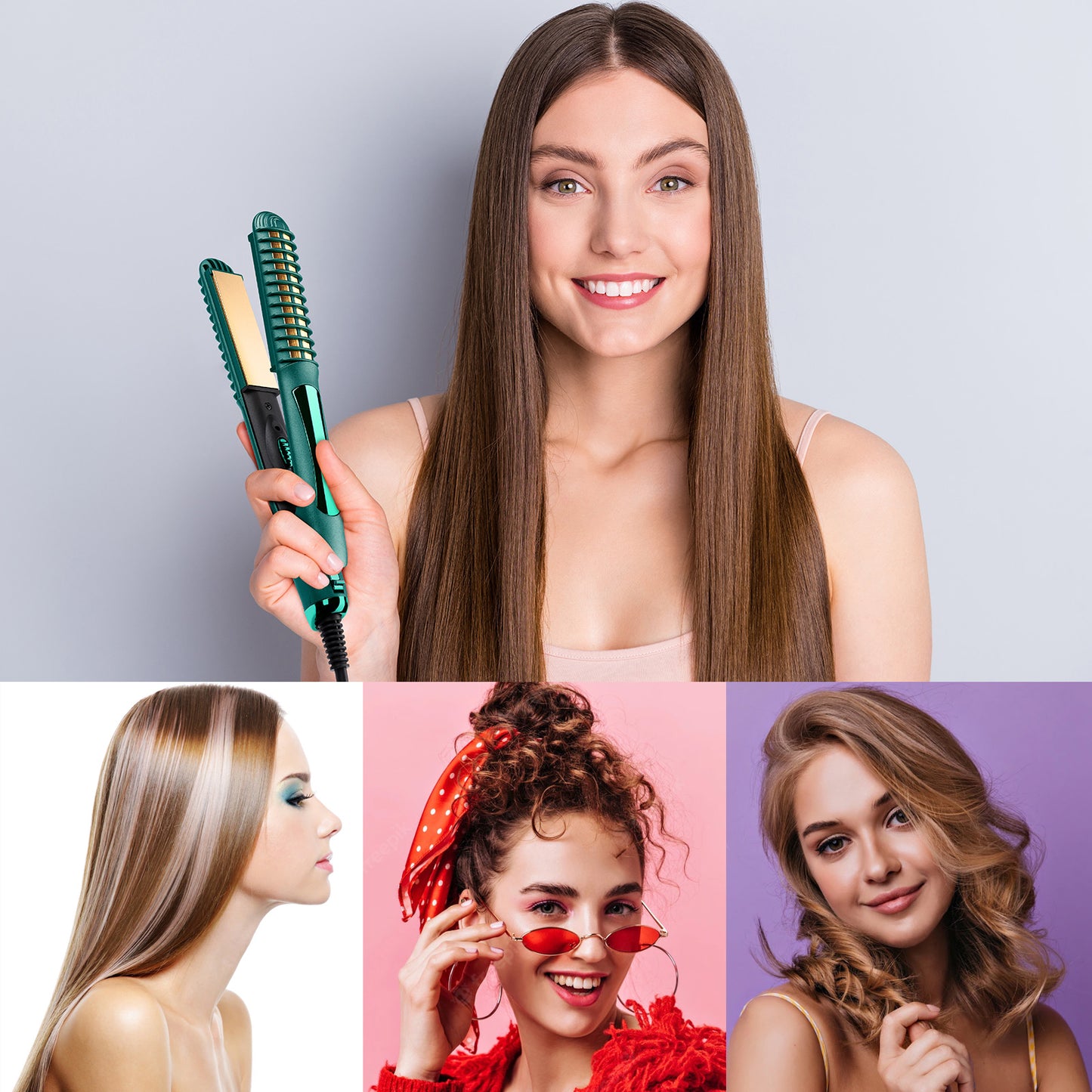 2-in-1 Hair Straightener Curler Professional Multi-Styler Flat Iron (Green)