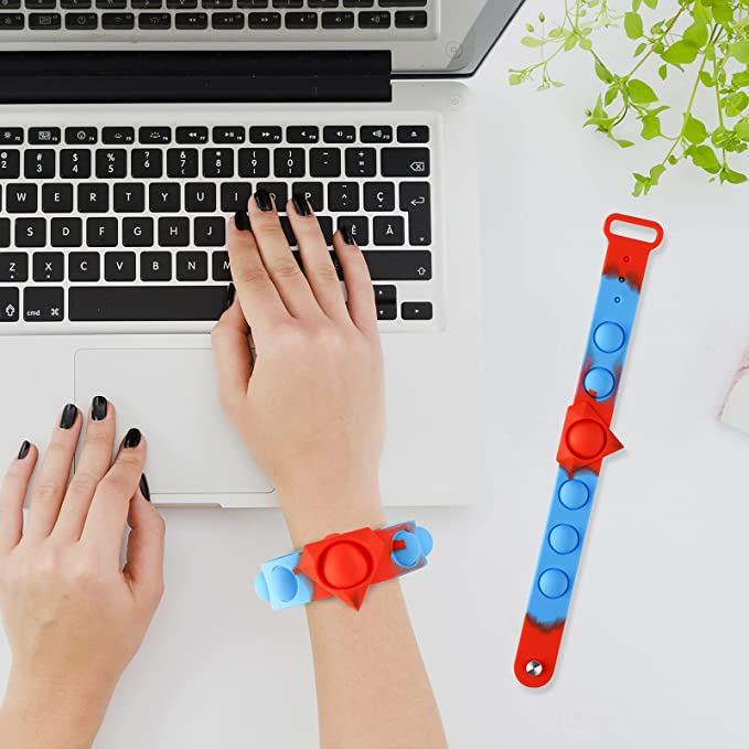 Silicone Push Pop Bubble Wristband Fidget Sensory Toys 2PCS Multicolor 10" Long