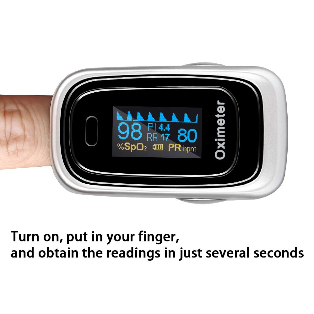 Fingertip Pulse Oximeter Blood Oxygen Saturation Monitor with Silicon Cover BLK