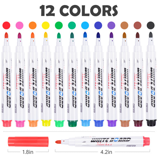 12 Colors Magic Doodle Water Painting Marker Set, Floating on Water Quick-Dryi
