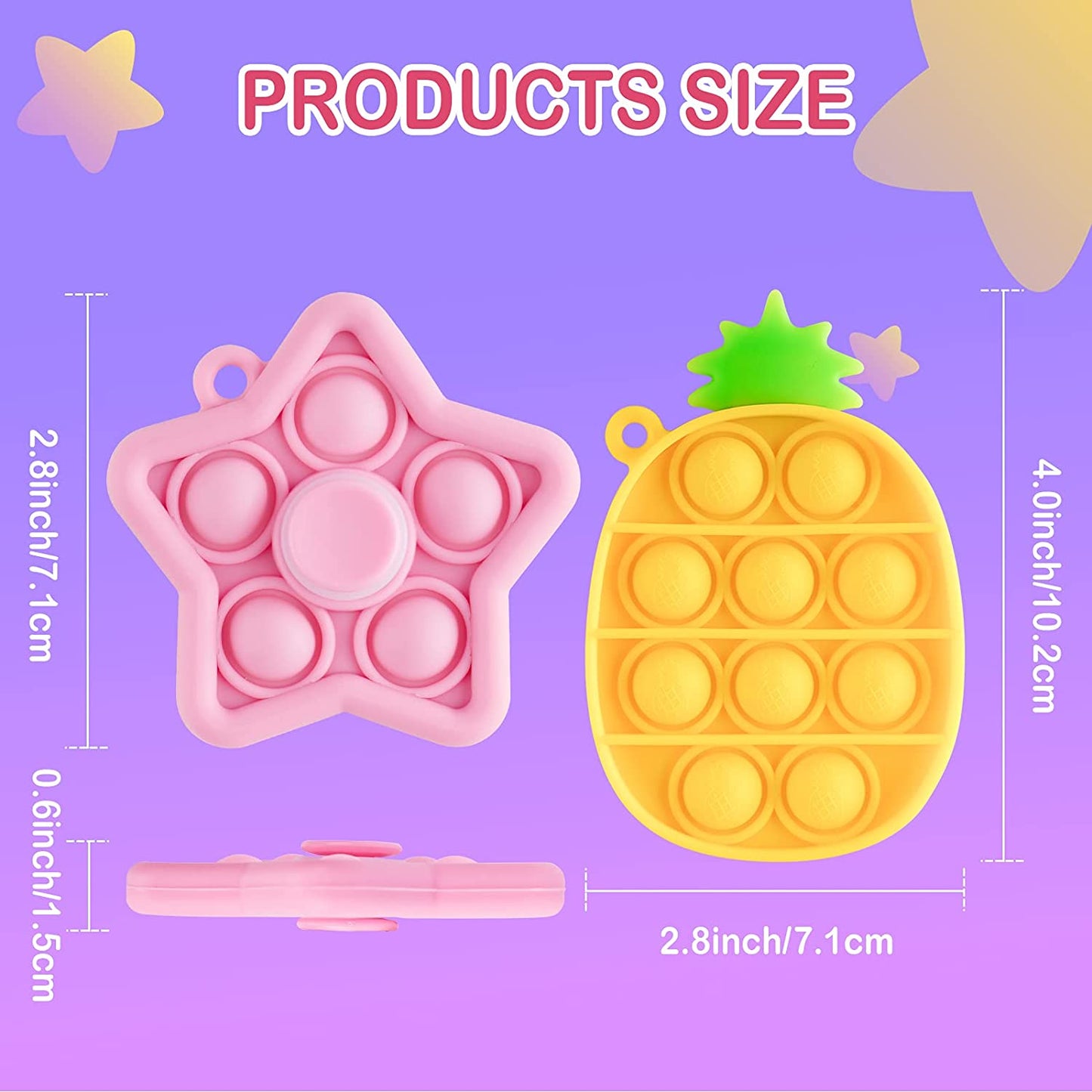 3-Pack Mini Push Bubble Fidget Keychain Pop Spinner Fidget Pack (2pcs Star Pop