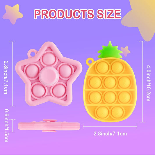 3-Pack Mini Push Bubble Fidget Keychain Pop Spinner Fidget Pack (2pcs Star Pop