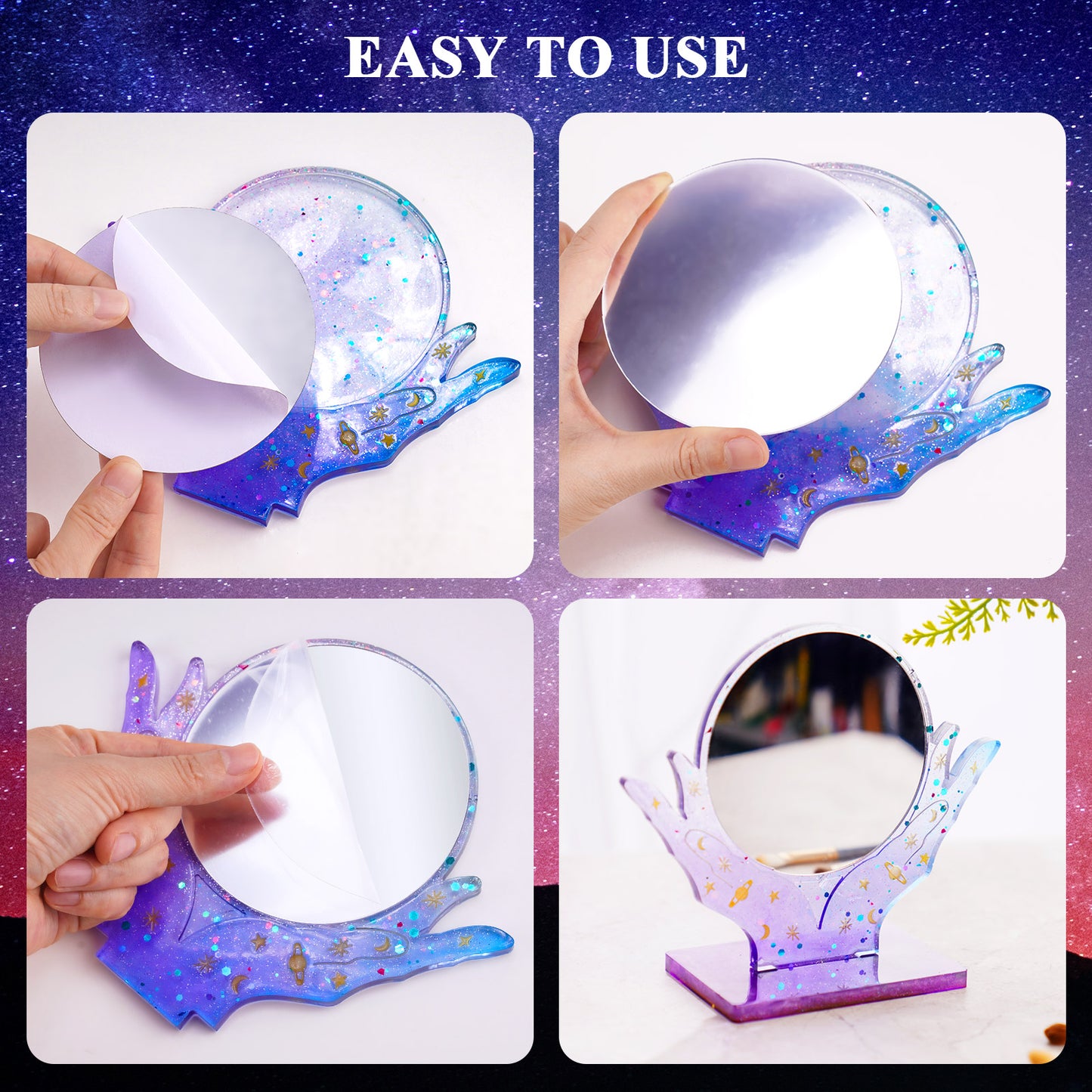 Makeup Mirror Epoxy Resin Casting Kit 2x Crystal Hands Silicone Molds+5x 4" Sh
