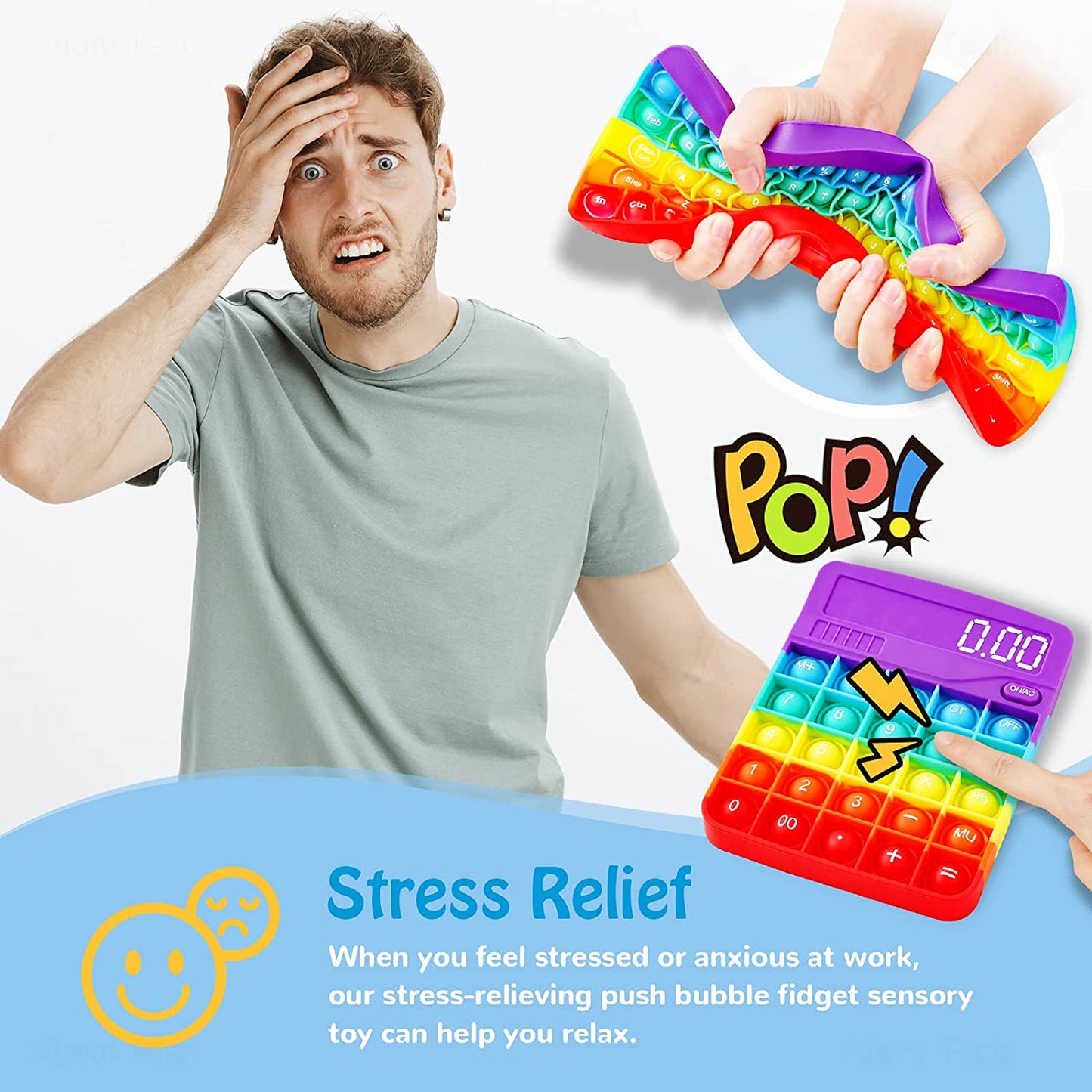 Silicone Keyboard Calculator Bubble Popper Fidget Sensory Toy Set Soft Novelty