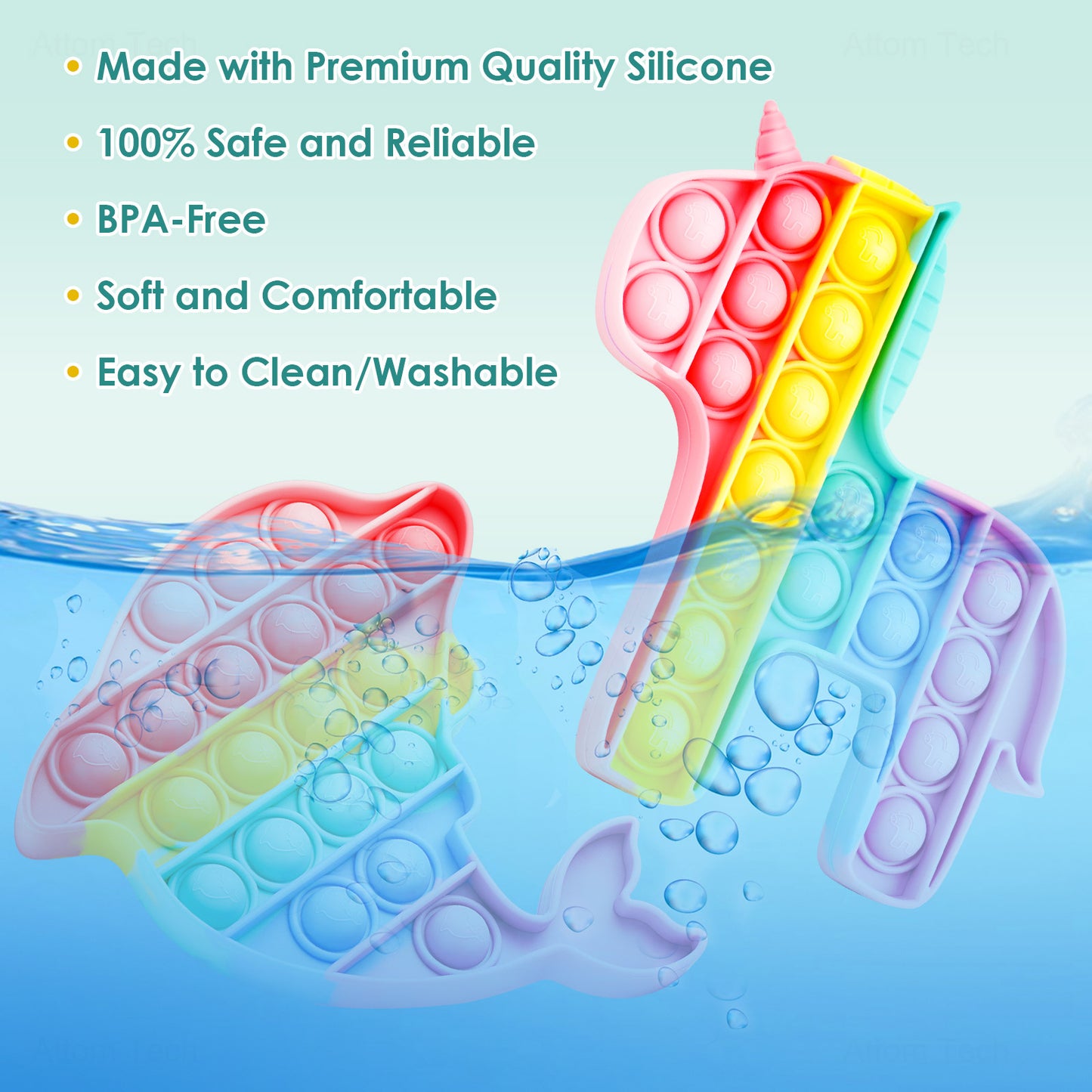 2-Pack Silicone Push Pop Bubble Fidget Sensory Toy Set, Stress Reducer Anxiety