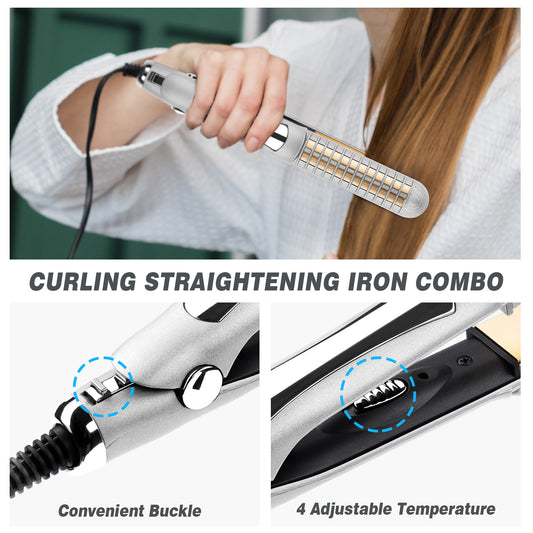 2-in-1 Hair Straightener Curler Professional Multi-Styler Flat Iron (White)