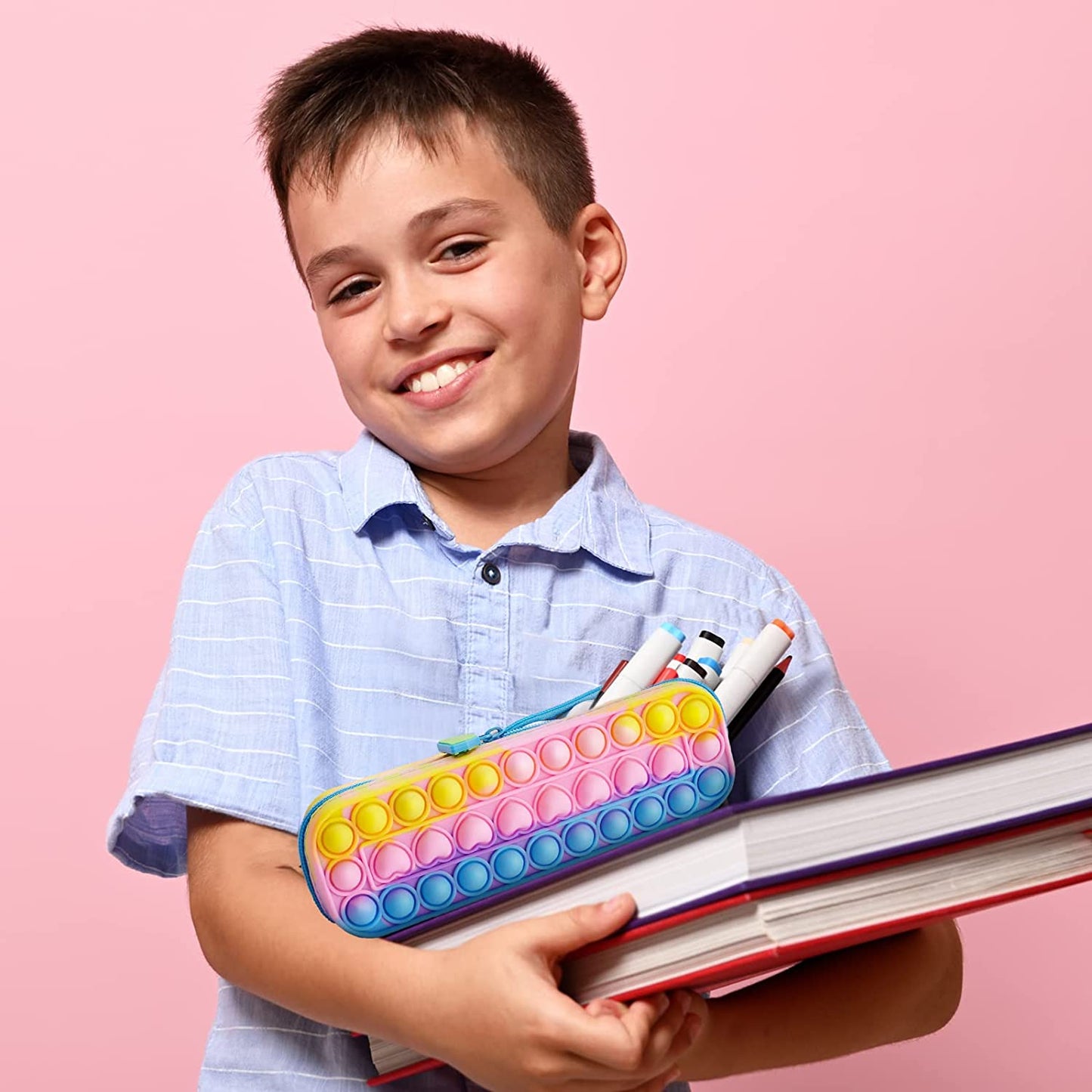 Pop Bubble Zipper Pen Case Fidget Sensory Toy Multicolor Cosmetic Travel Case