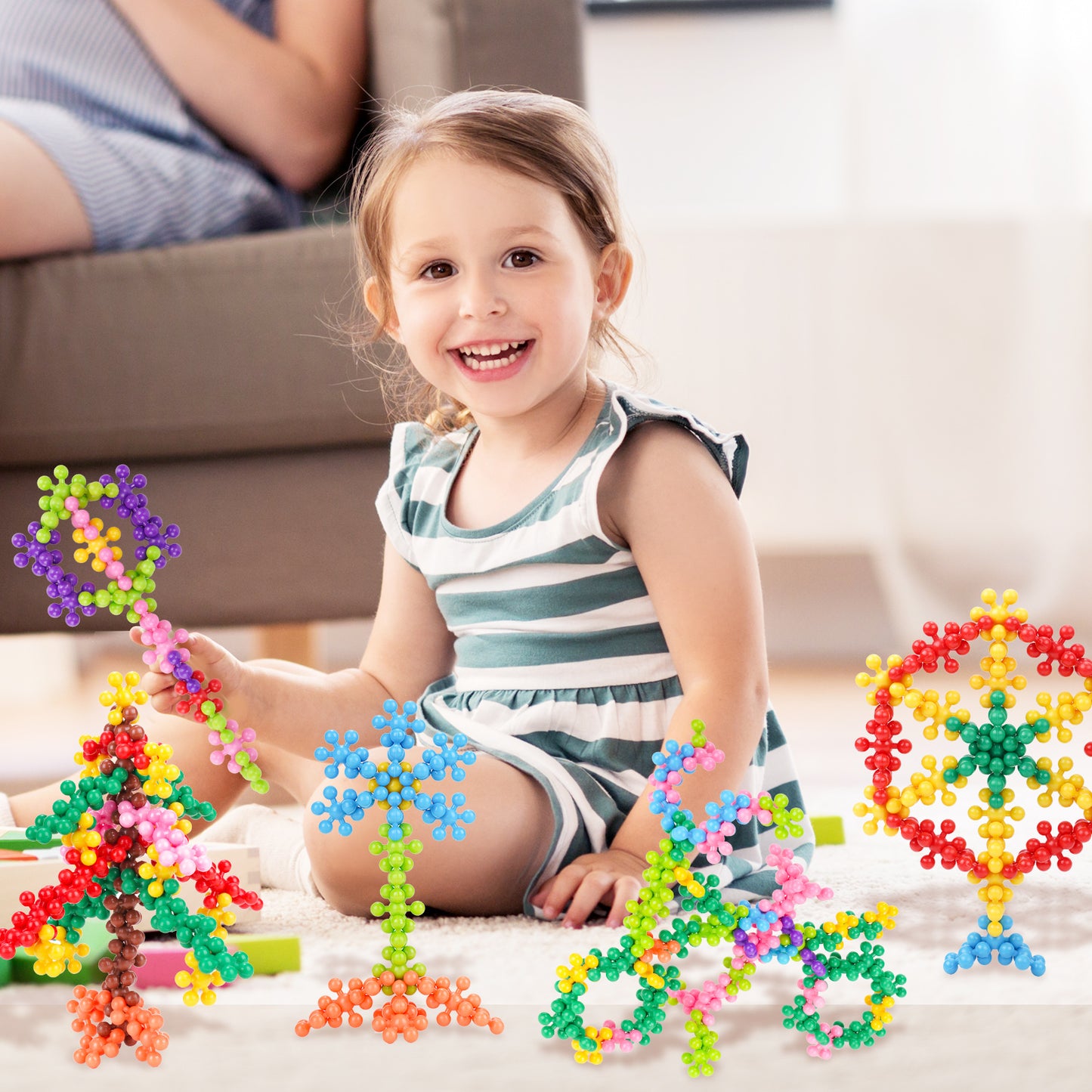 300PCS Snowflake Interlocking Building Block Toy Carrying Case for Kids