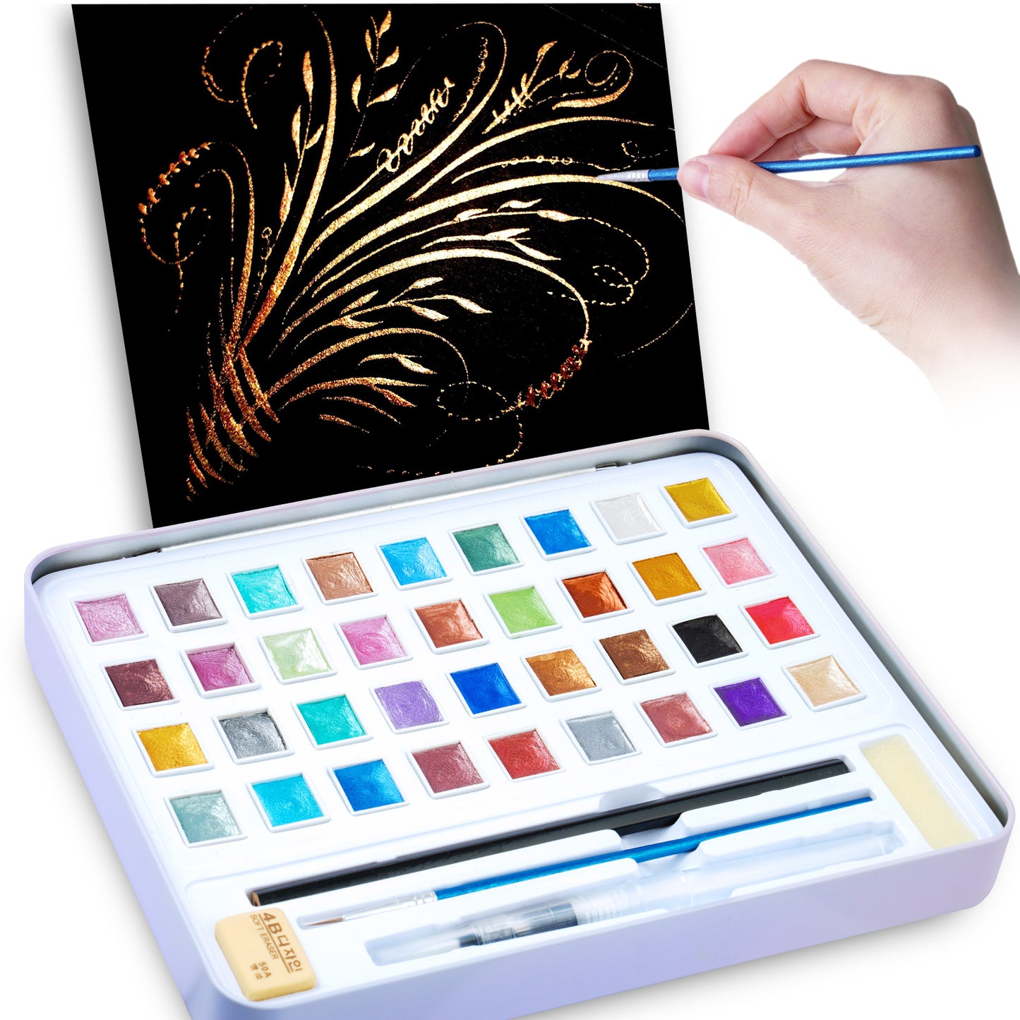 36 Pearlescent Glitter Colors Watercolor Paint Set, Portable Watercolor Palett
