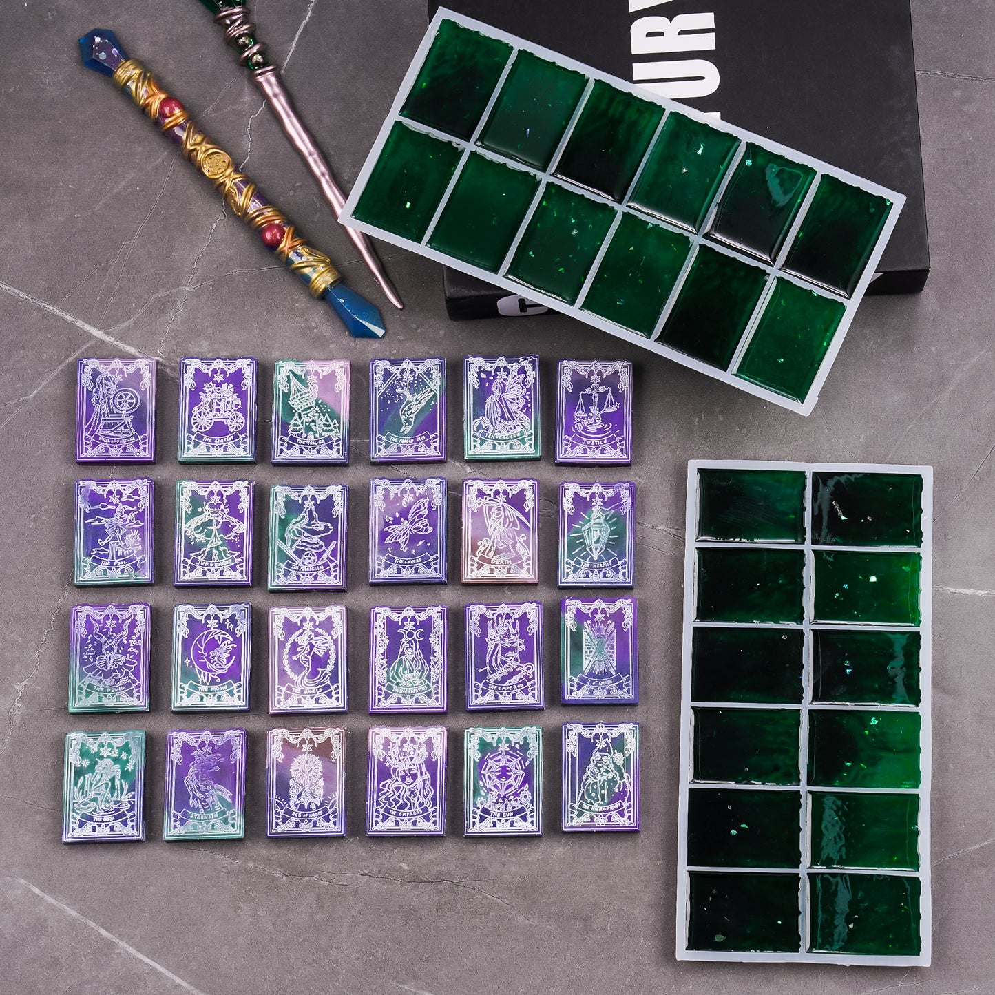 Tarot Card Epoxy Resin DIY Casting Silicone Mold Kit, 24 Cavities for Full Maj