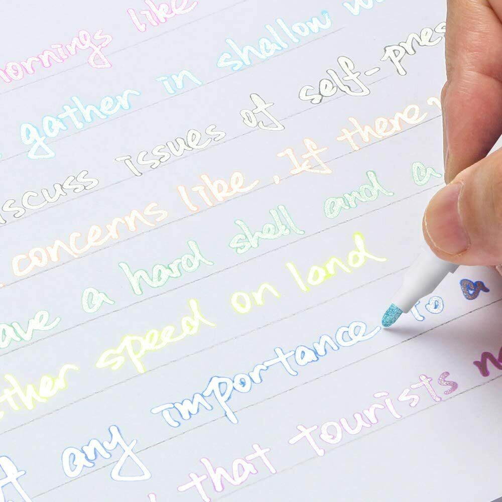 2mm Tip Self-Outline Silver Metallic Markers Double-Line Permanent Marker Set