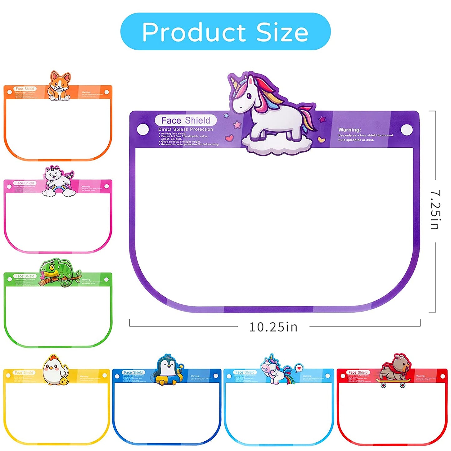 8-Pack Kids' Safety Face Shields Unisex Cute Reusable Coverings Wrap-Around (8