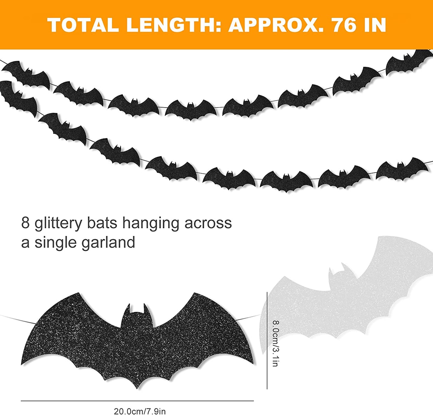 98PCS 3D Halloween Flying Bats Decoration Kit Bat Decals Glittery Bat Garlands