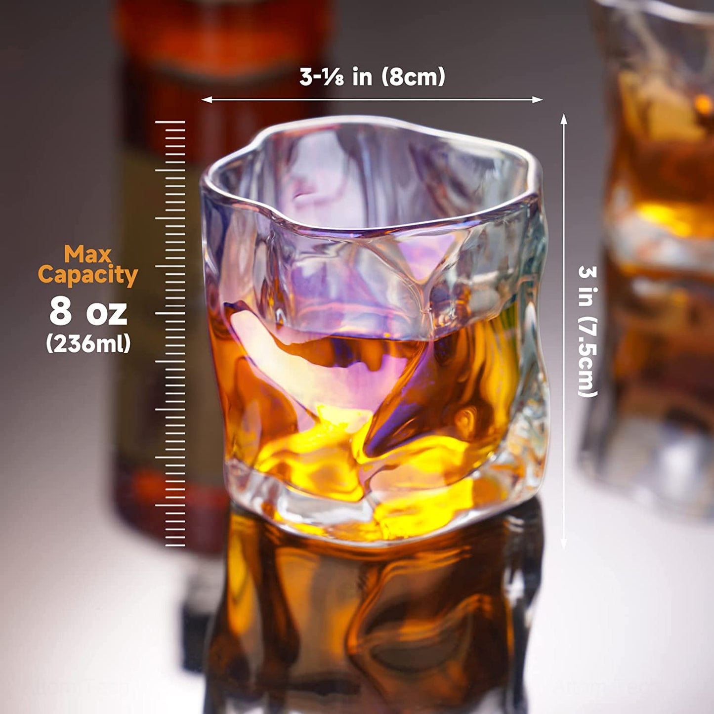 Crystal Whiskey Glasses 8oz 6-Pack Iridescence Colorful Irregular Twisted Shape