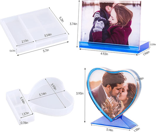 NiArt Photo Frame Resin DIY Casting Silicone Molds 2PCS Heart + Rectangle Holder
