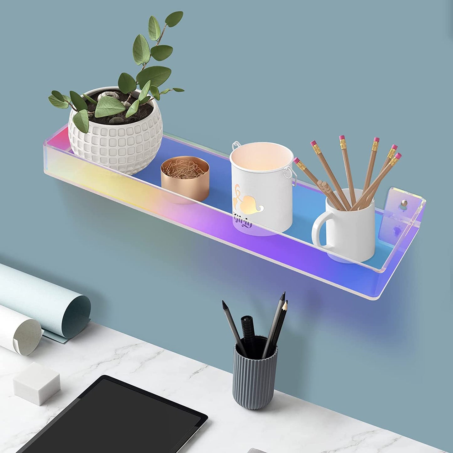 Iridescent Floating Shelf 3PC Acrylic Wall Decoration Heavy Duty Rainbow Display