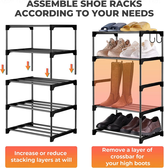 Shoe Rack 5-Tier Stackable Lightweight Space Saving Metal Organizer 10 Pairs