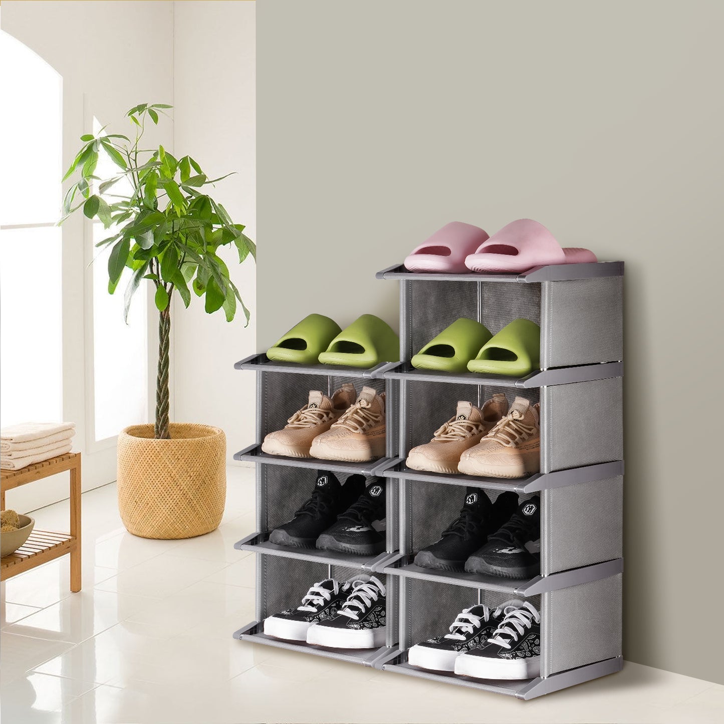 8-Tier Shoe Rack Tall Narrow 12"x11"x48" Lightweight Space-Saving Shelf Storage