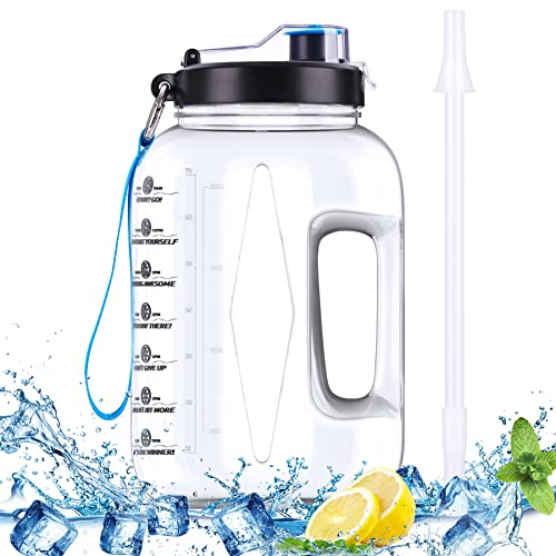 75OZ/2.2L Sports Water Jug Straw Water Bottle with Motivational Time Marker