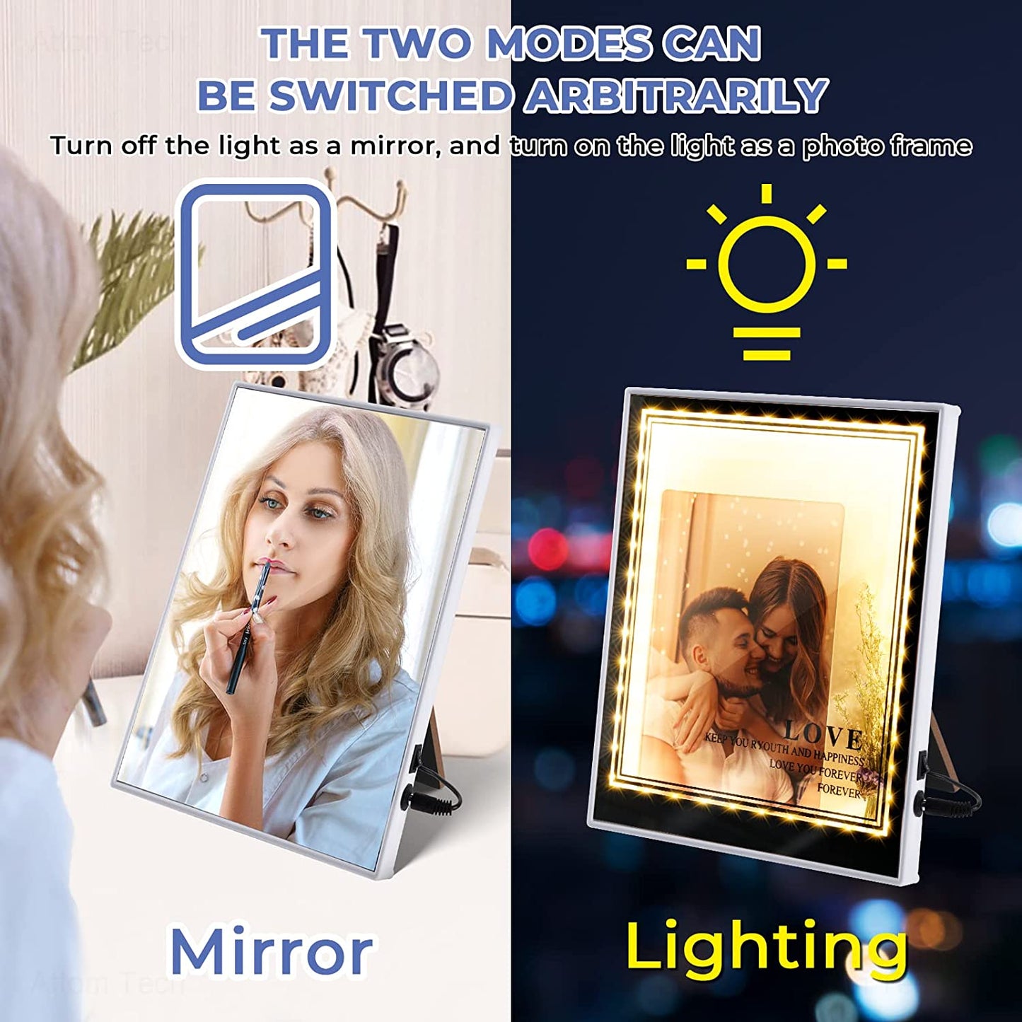 Warm Light LED Mirror Picture Frame 6X8 Freestanding Frame Horizontal Vertical