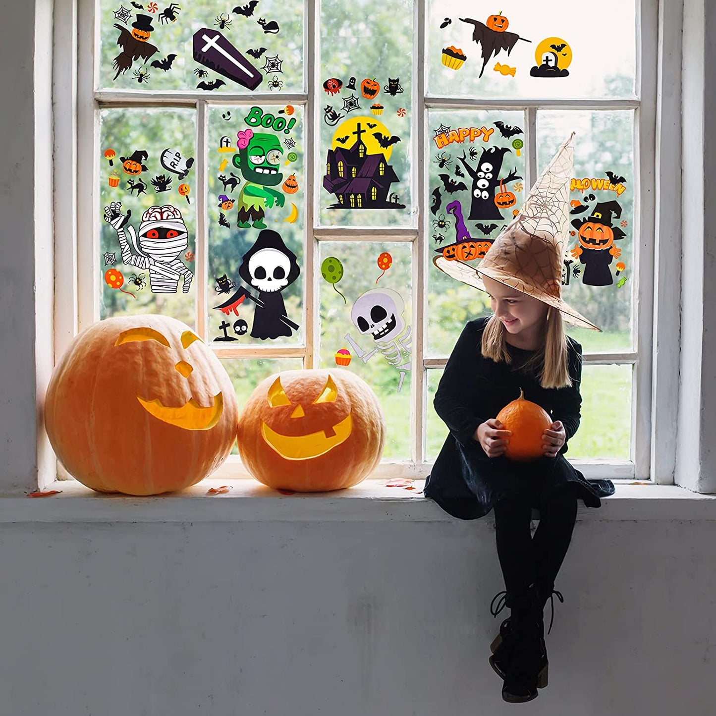 126PCS Cartoon Halloween Window Cling Decal Stickers Home Office School 6 Sheets