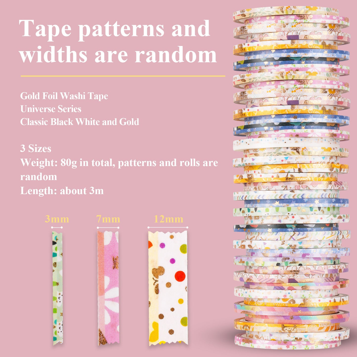 Washi Masking Tape Set 80g Random Patterns Bundle Slim Decorative Adhesive Tap