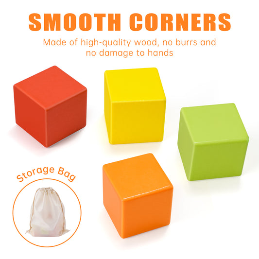 Wooden Cube Toy 16PCS Building Blocks 40 Pattern Cards Storage Pouch