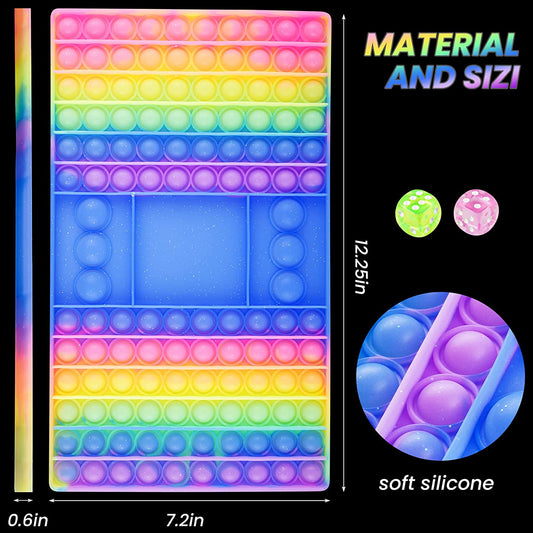 Glitter Silicone Push Pop Bubble Game Pad 2 Game Dices Big Size Gradient Rainbow