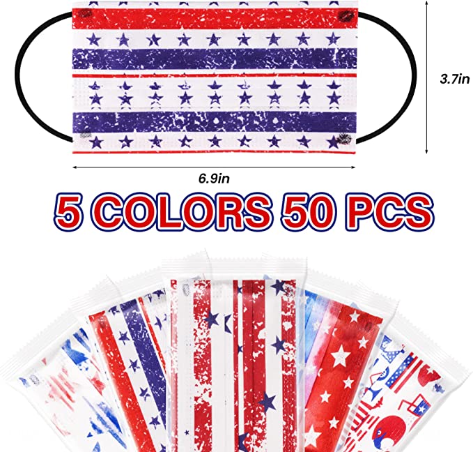 50PCS Disposable Individually Wrapped USA Flag Designs Stars & Stripes American