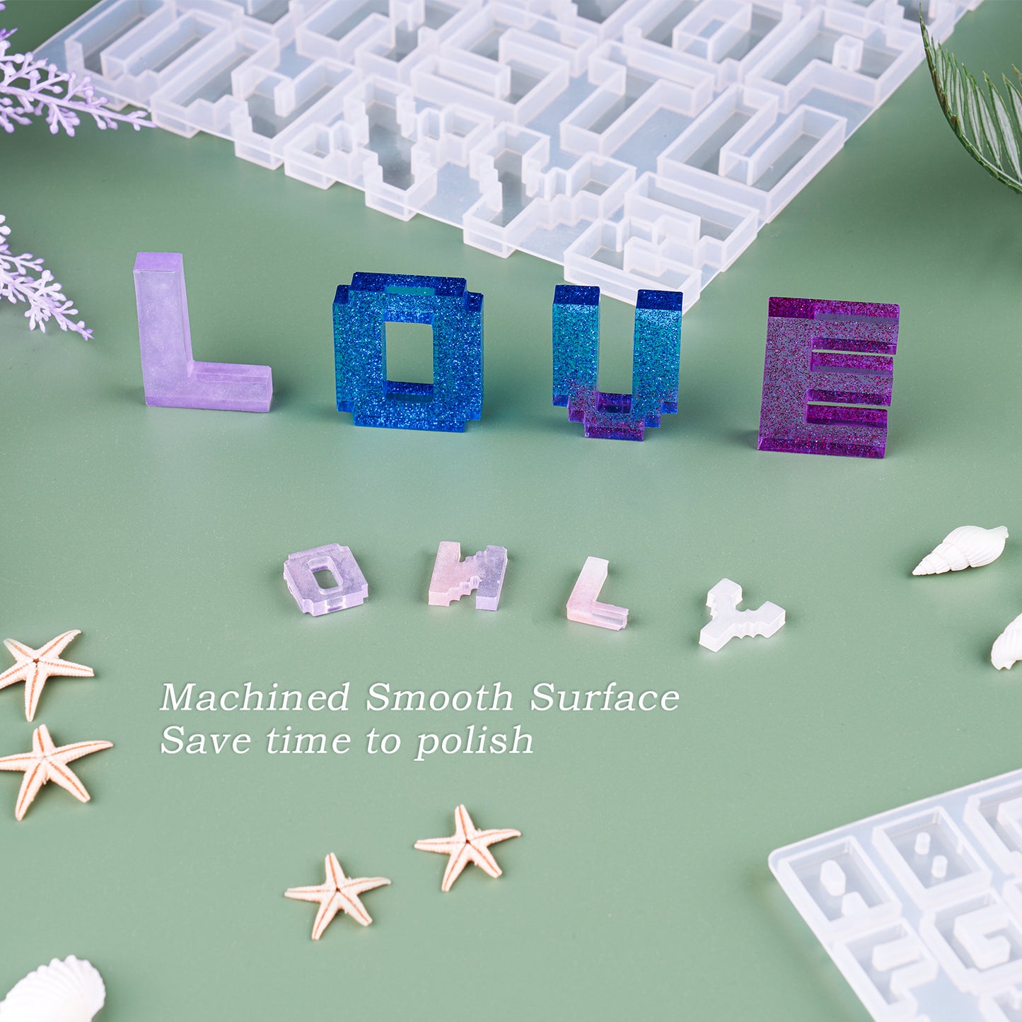 Epoxy Resin DIY Casting Soft Silicone Mold 2PCS Pixel Alphabet Letter 1.5" and