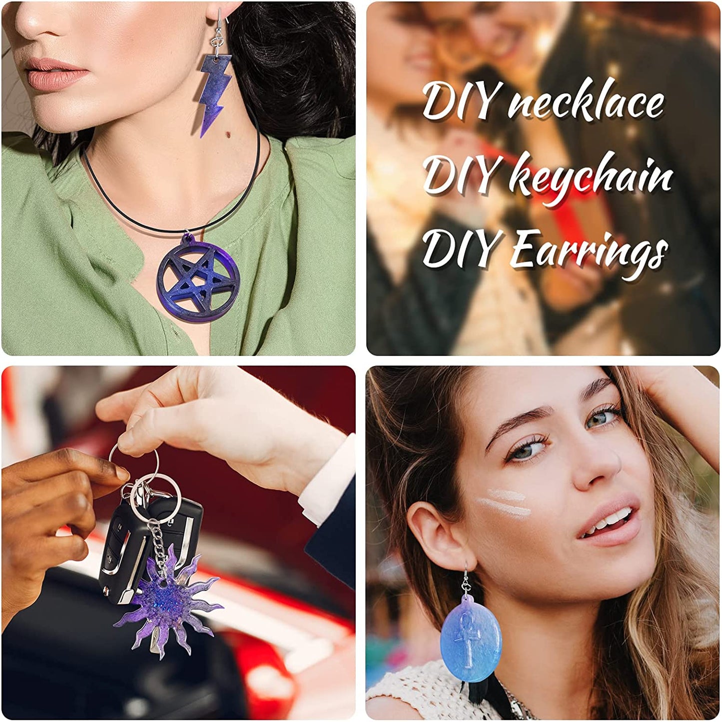 Jewelry DIY Resin Casting Silicone Mold 9 Shapes 10 Leather Cords 5 Key Rings