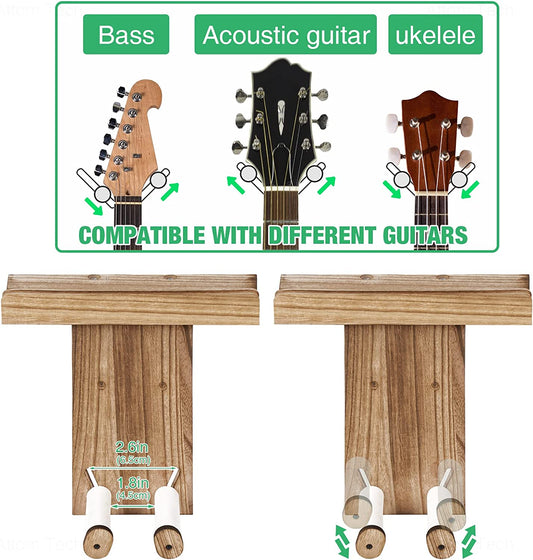 Guitar Wall Mount Guitar Picks 2PCS Natural Wood Guitar Wall Hanger Holder Shelf