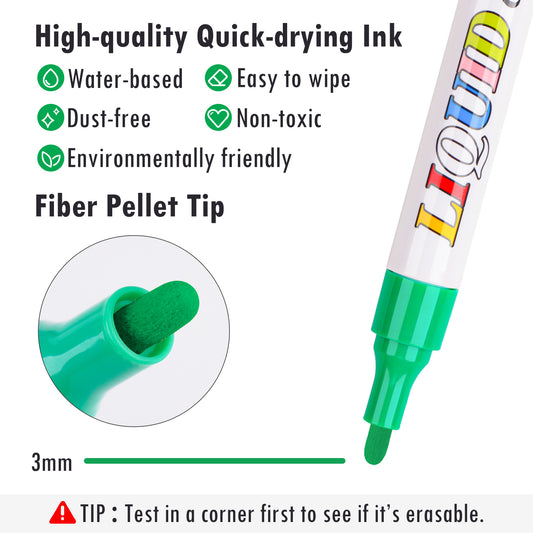 12 Colors Liquid Chalk Markers with 32PCS Chalkboard Stickers Kit, Glass Marke