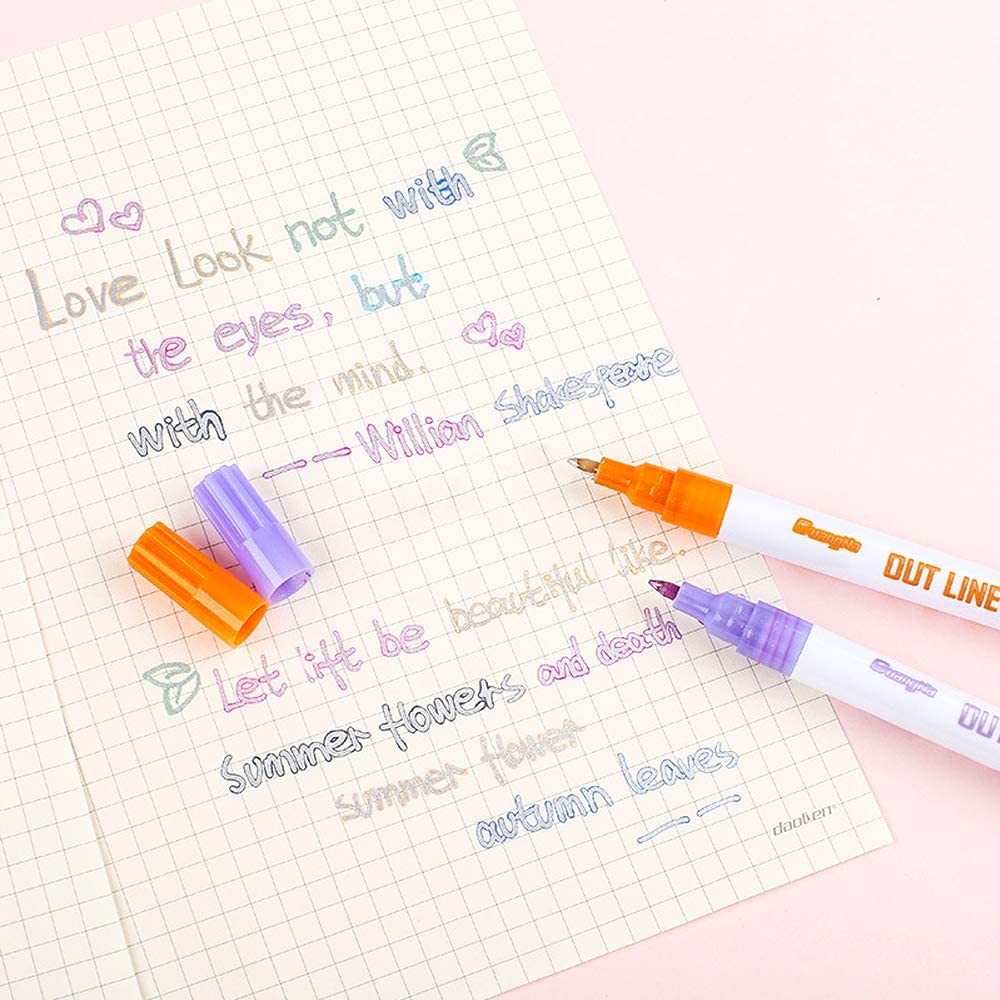 Super Squiggles 12 Colors Self-outline Metallic Markers, Dreamline Double Line