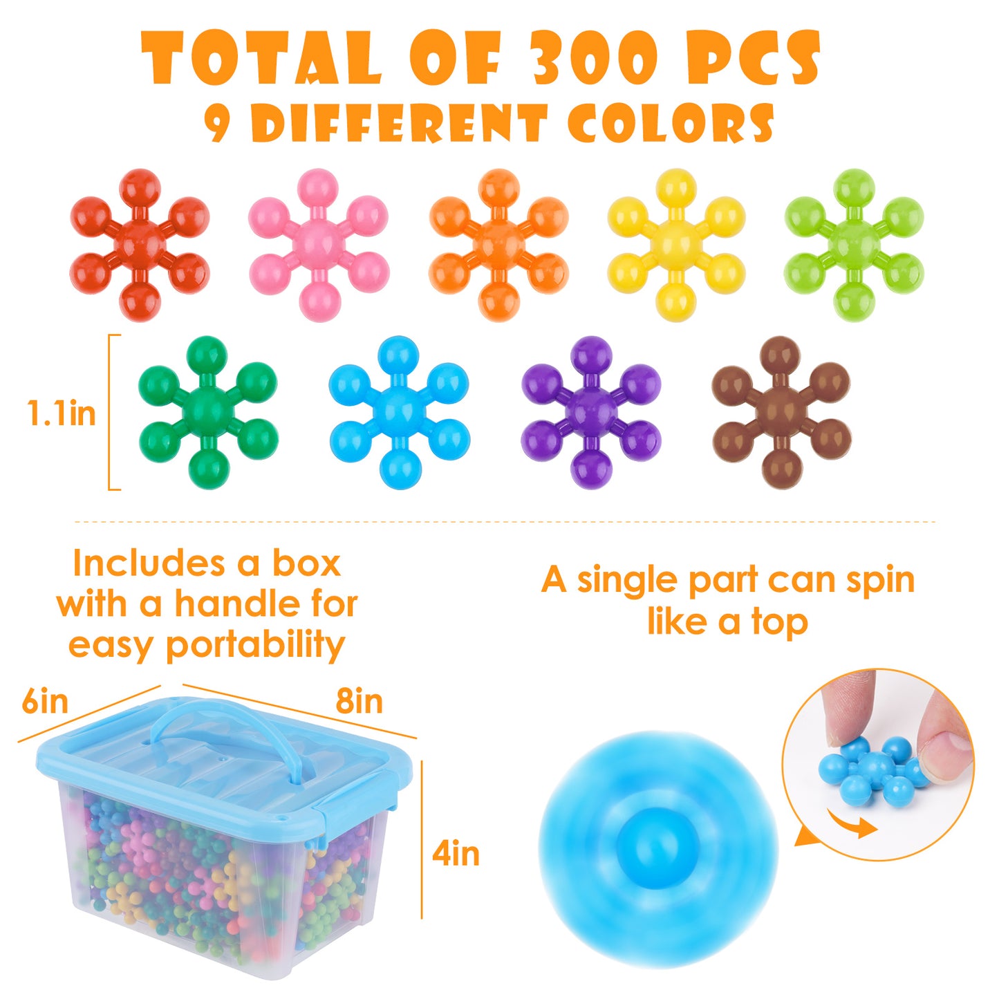 300PCS Snowflake Interlocking Building Block Toy Carrying Case for Kids