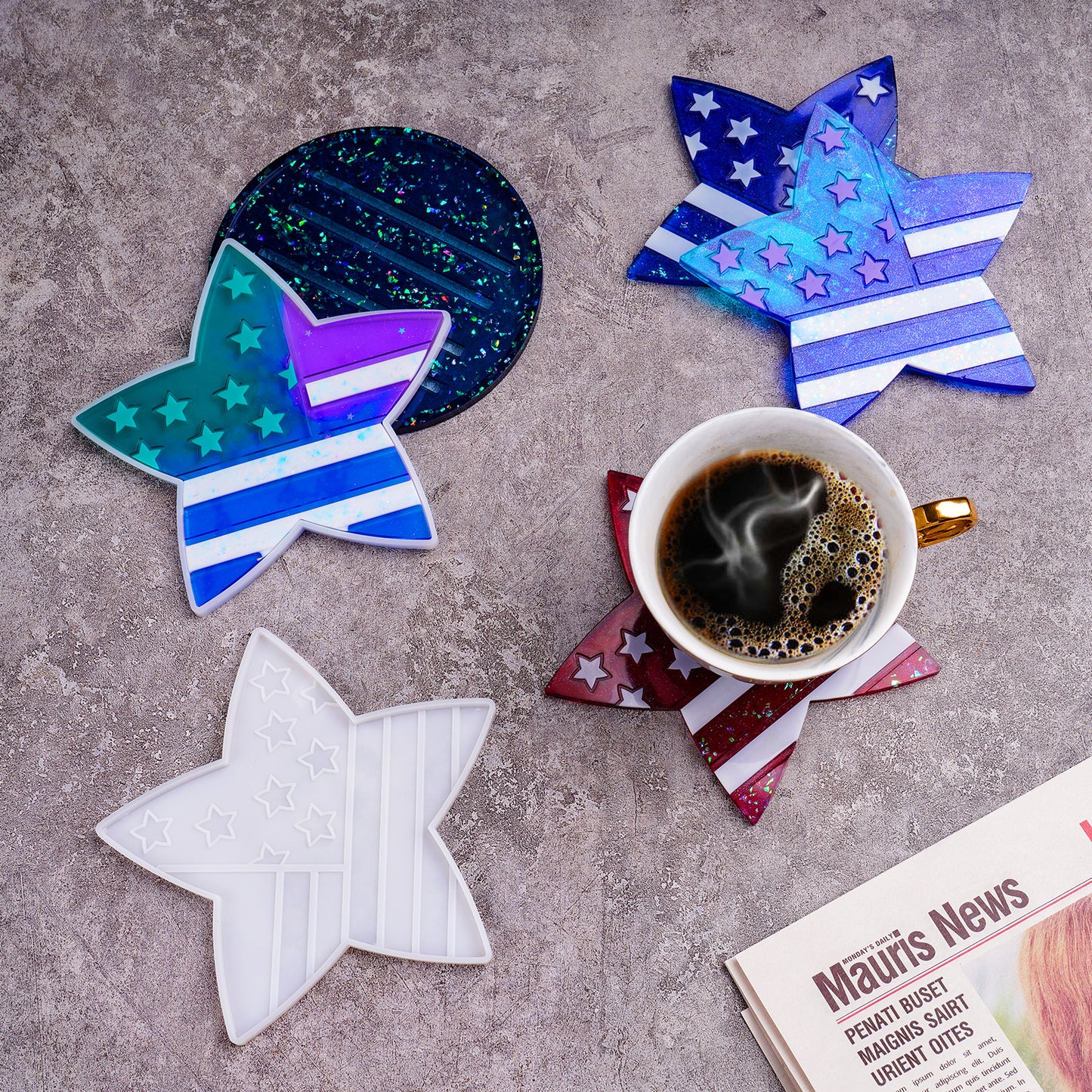 Star Shape Coasters with Holder Stand 5-Piece Set DIY Epoxy Resin Casting Sili