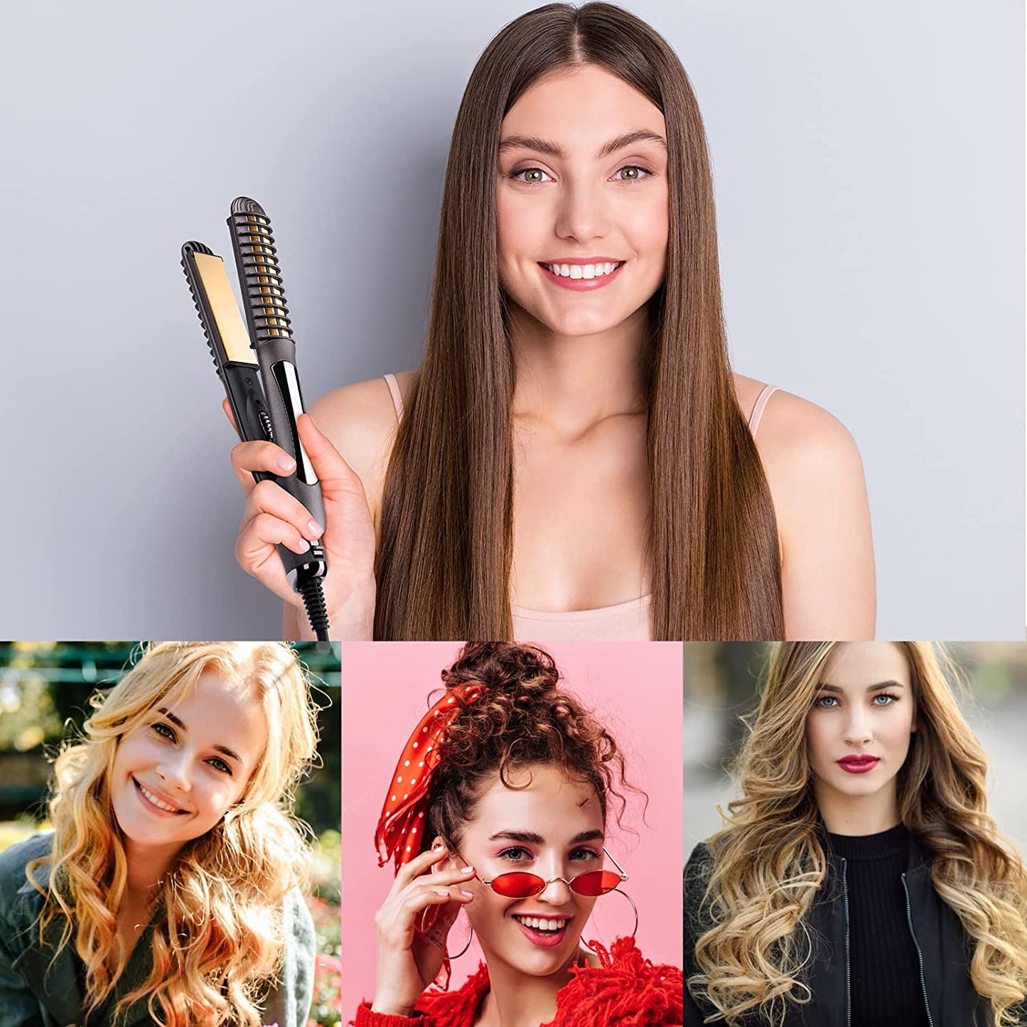 2-In-1 Hair Straightener Curler Professional Multi-Styler Flat Iron All Styles