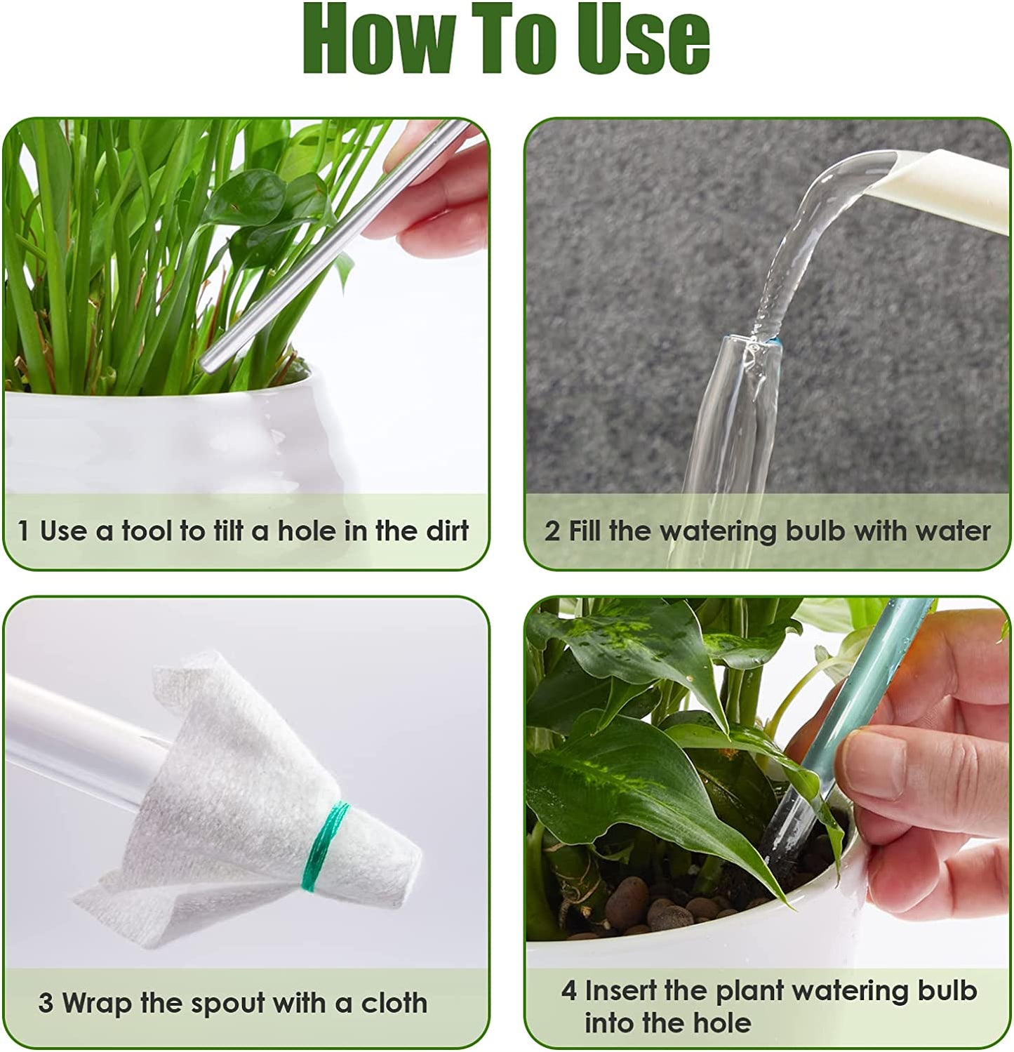 Aqua Spike Self-Watering Bulb 2PC 10" Iridescent Pearl Glass Globe Plant Waterer