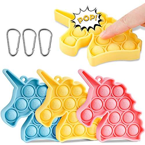Fidget Pack 3PCS Unicorn Push Pop Bubble Fidget Toy Keychains, Anxiety Stress