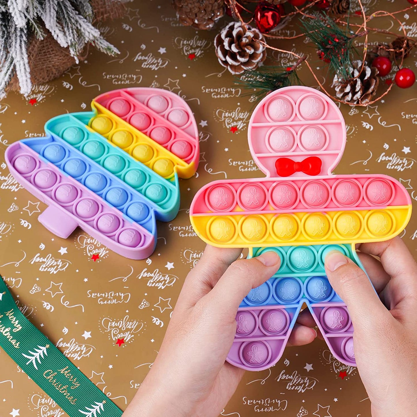Push Pop Bubble Silicone Fidget Sensory Toys 2PCS Christmas Tree Gingerbread Man