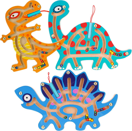 Wooden Magnetic Maze Toy 3PCS Kids 3+ Dinosaur Interactive Puzzle Game Boards