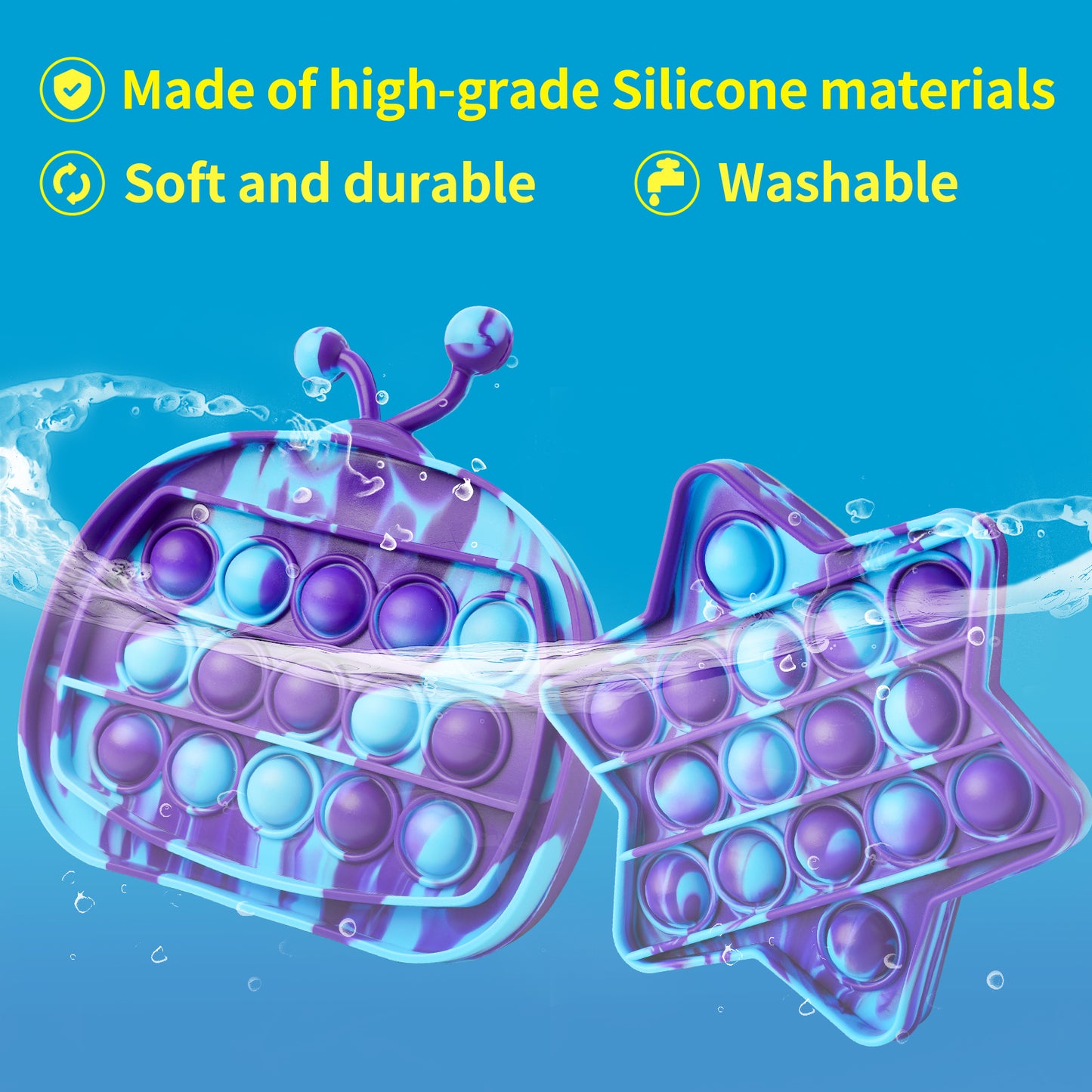 2PCS Silicone Push Pop Bubble Fidget Sensory Toys, 6-Pointed Star Sacred Hexag