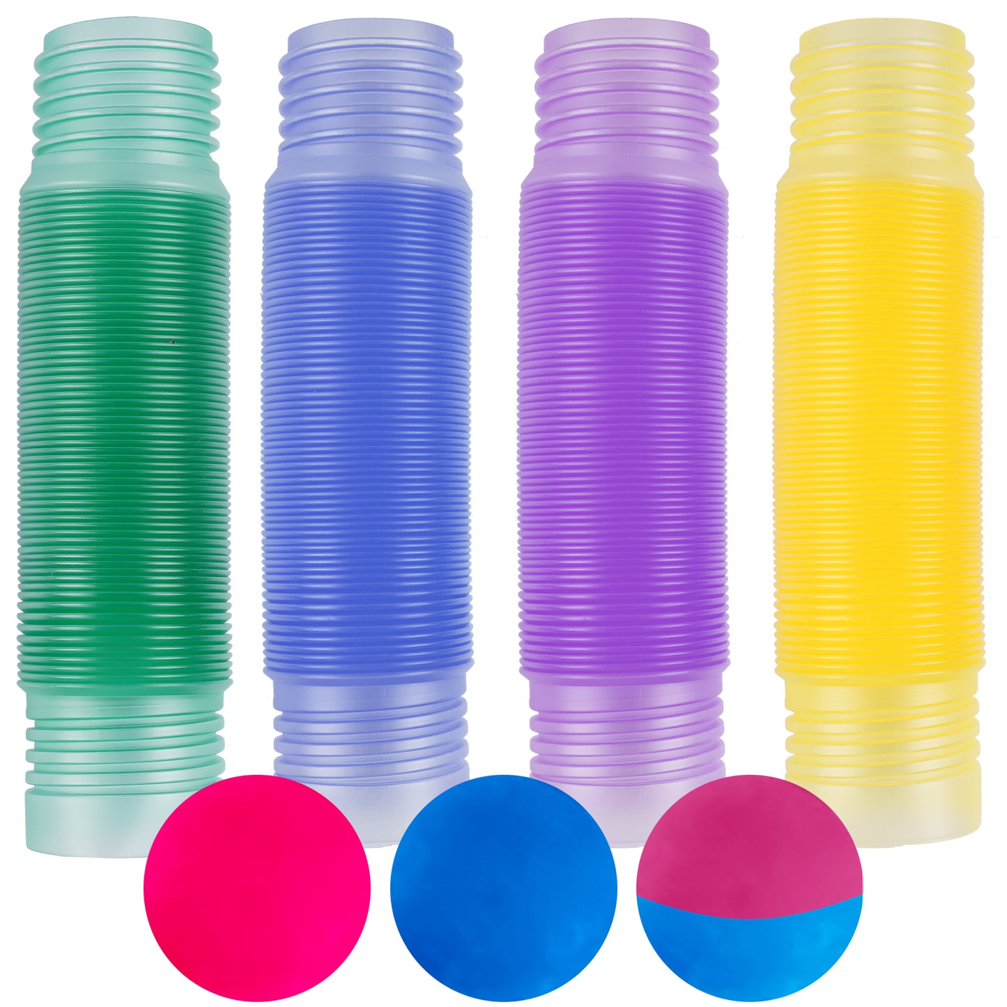4PCS Stretch Pop Tubes and 3PCS LED Bouncy Balls Sensory Toys, Multi-Color