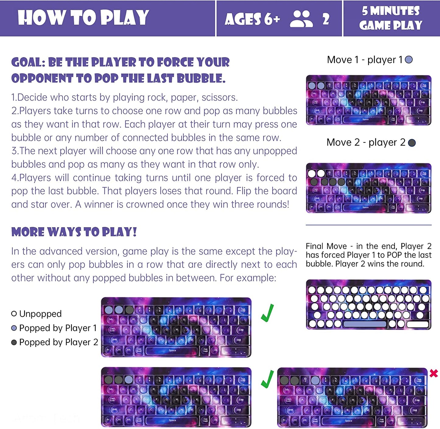 Keyboard Bubble Fidget Sensory Toy Big Size Galaxy Multicolor Pop Fidget Toy