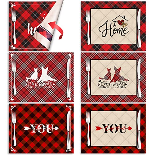 Cloth Placemats Set of 6, Linen Type Buffalo Plaid Placemats Machine Washable