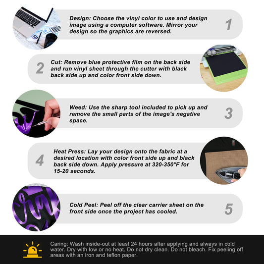 Heat Transfer Vinyl Iron-On 12PCS 9.8"X12" PU HTV Sheets 9 Chameleon Gradient