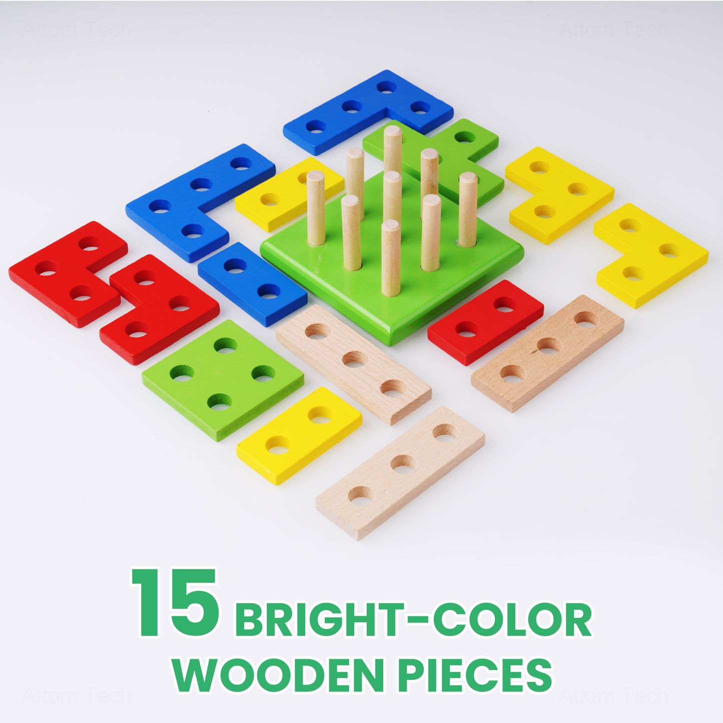 Wooden Sorting & Stacking Puzzle Toy for Kids 3+ Years Pegboard 3D STEM