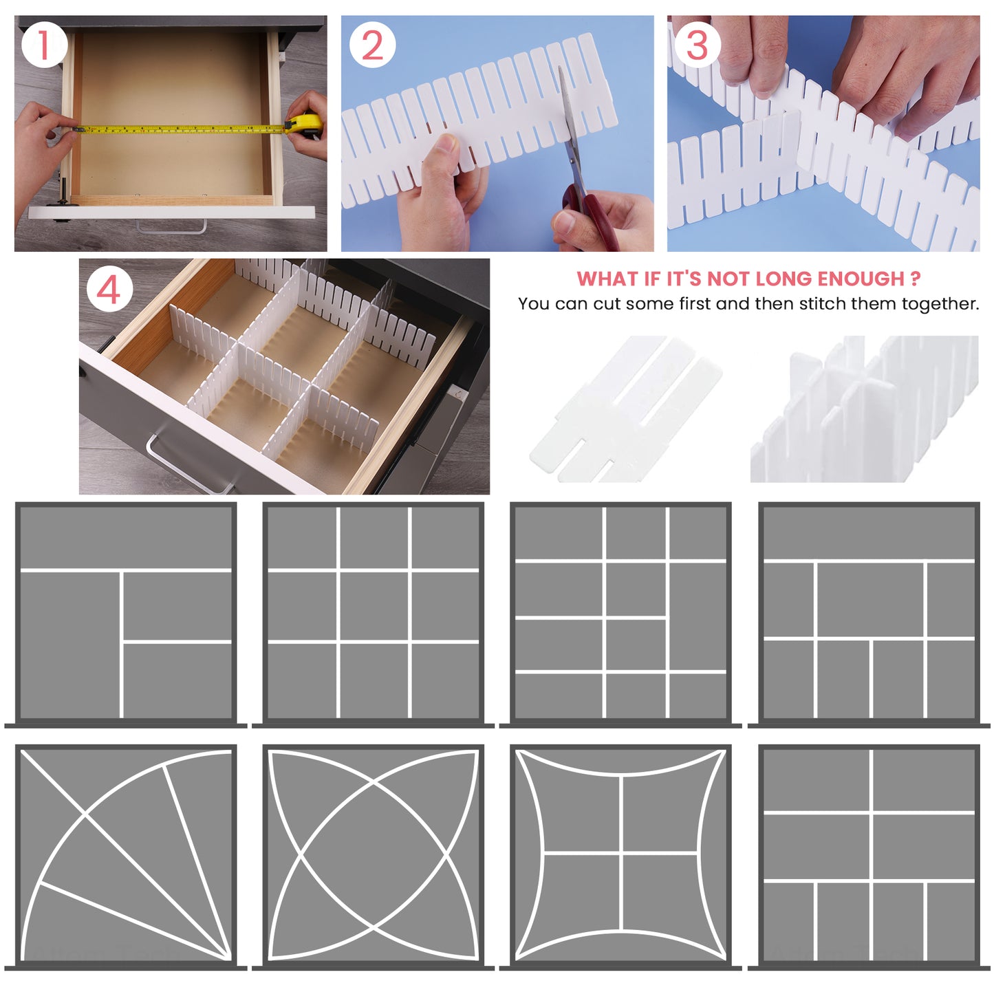 16PCS Adjustable Drawer Divider Combo Set (12x 12.6?”x2.75?”+4x 17.1?”x2.75?”)