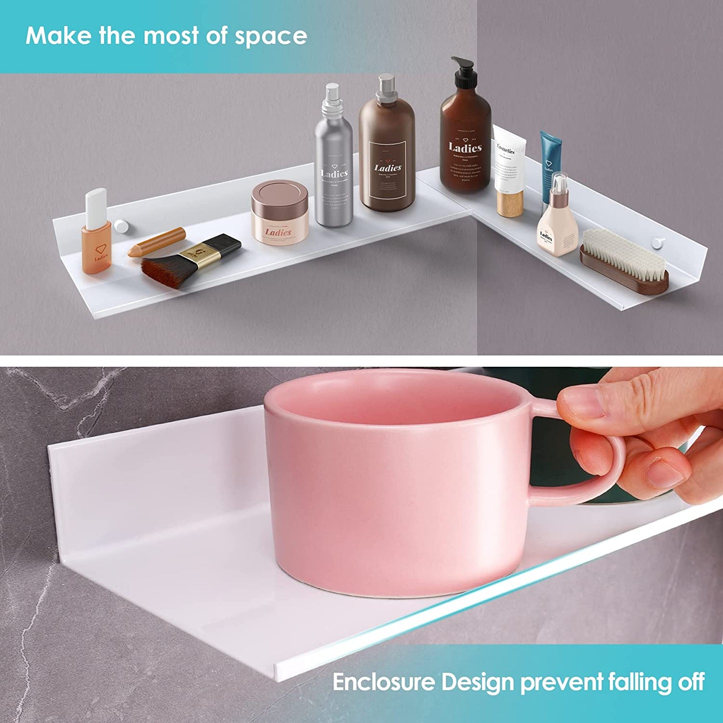 Aluminum Wall Mount Floating Shelf 2PC Picture Ledge 11.7x4.6 Home Decor Display