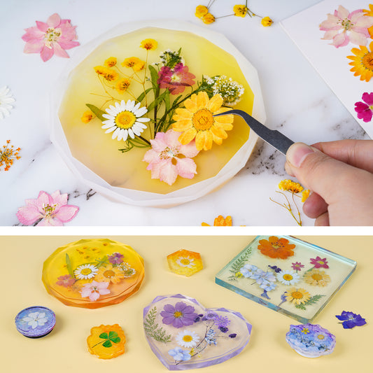 96PCS Real Pressed Dried Flowers with Leaves Natural Warm Color Set, Multiple